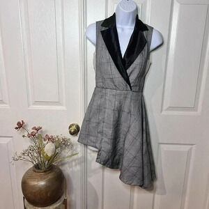Womens Plaid Asymmetrical Romper Dress Sz S Goth Academia‎ Rocker School Cutout